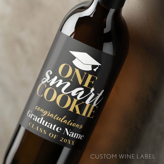One Smart Cookie - Modern Black Gold Graduation Wine Label (Custom Graduation Wine Label - Celebrate the Graduate!)
