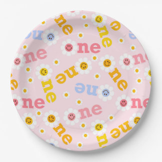 One Smile First Birthday Daisy Pastel Girls Paper Plate
