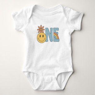 ONE – Smiley Face & Rainbow 1st Birthday Outfit Baby Bodysuit