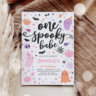 One Spooky Babe Cute Halloween Ghost 1st Birthday Invitation