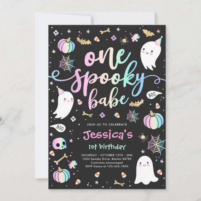 One Spooky Babe Cute Halloween Ghost 1st Birthday Invitation (Front)