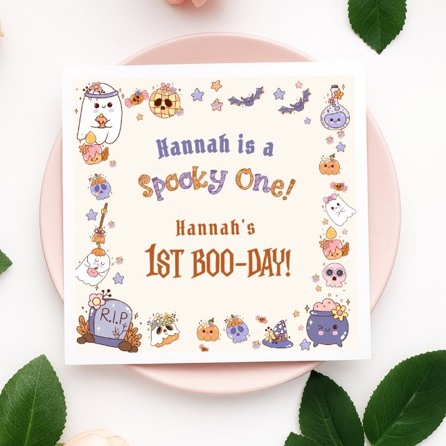 One Spooky Babe Cute Halloween Ghost 1st Birthday Napkin (Creator Uploaded)