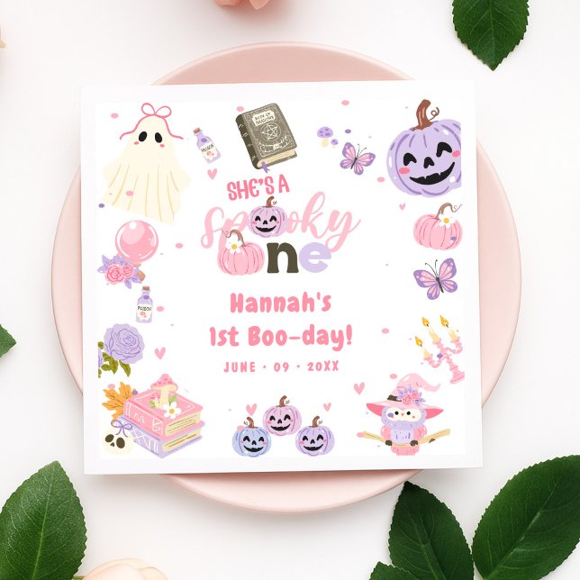 One Spooky Babe Cute Halloween Ghost 1st Birthday Napkin (Creator Uploaded)