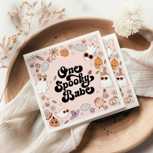 One Spooky Babe Groovy Halloween 1st Birthday Napkin