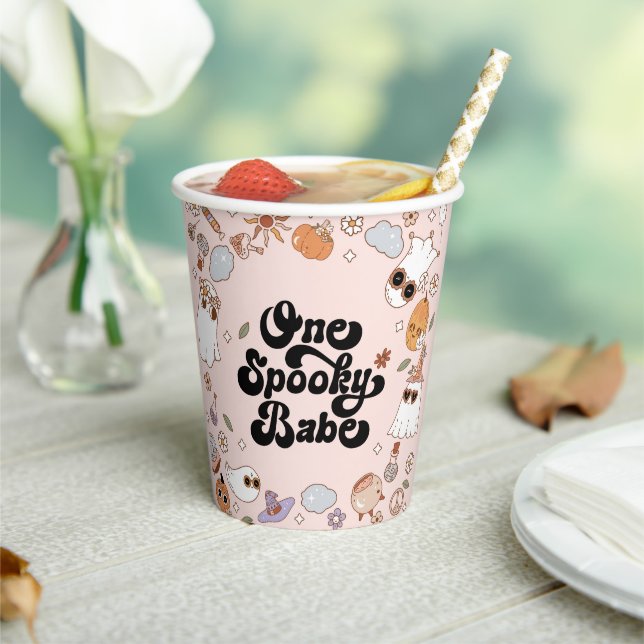 One Spooky Babe Groovy Halloween 1st Birthday  Paper Cups (Insitu)