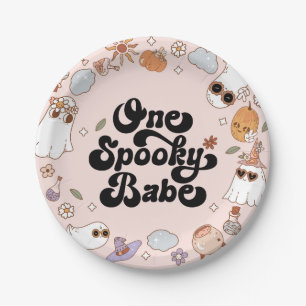 One Spooky Babe Groovy Halloween 1st Birthday Paper Plate