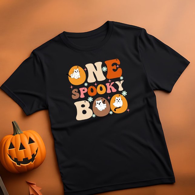 One Spooky Boo Groovy Halloween Cat Ghost  T-Shirt (Creator Uploaded)