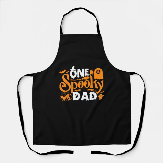 One Spooky Dad Funny Cat Boo Dad Halloween Costume Apron (Front)