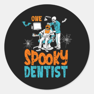 One Spooky Dentist Scary Dental Halloween Skeleton Classic Round Sticker