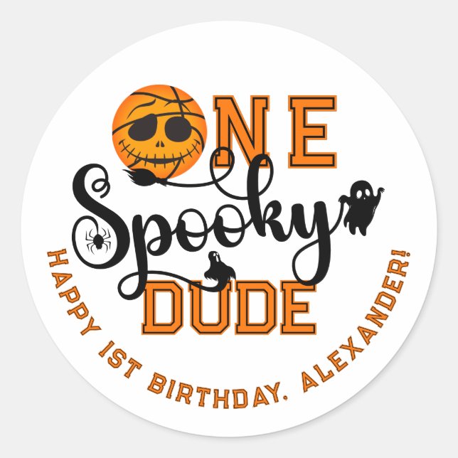 One Spooky Dude Basketball Boys Rad Kids Birthday Classic Round Sticker (Front)