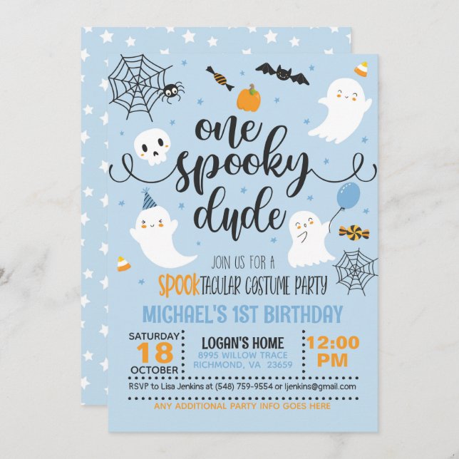 One Spooky Dude Costume Birthday Invitation (Front/Back)