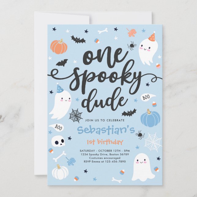 One Spooky Dude Cute Halloween Ghost 1st Birthday Invitation (Front)