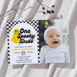 One Spooky Dude Groovy Ghost First Birthday Invitation