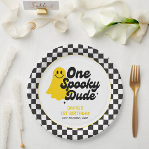 One Spooky Dude Groovy Halloween First Birthday Paper Plate
