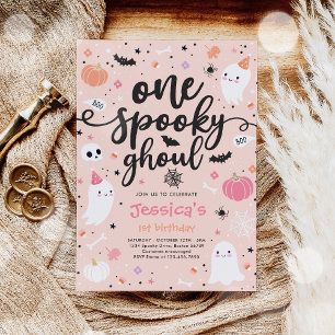 One Spooky Ghoul Cute Halloween Ghost 1st Birthday Invitation