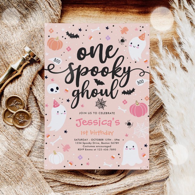 One Spooky Ghoul Cute Halloween Ghost 1st Birthday Invitation (Creator Uploaded)
