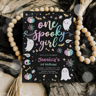 One Spooky Girl Cute Halloween Ghost 1st Birthday Invitation