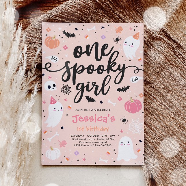 One Spooky Girl Cute Halloween Ghost 1st Birthday Invitation (Creator Uploaded)