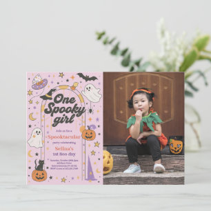 One Spooky Girl Halloween Ghost 1st Birthday Photo Invitation