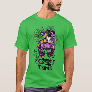 One Spooky Mama Messy Bun Women Witch Mum Hallowee T-Shirt