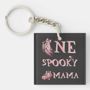 One Spooky Mama Vintage Pink Coffee Ghost Key Ring