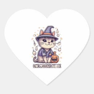 One Spooky Nurse Cat Halloween Design Heart Sticker