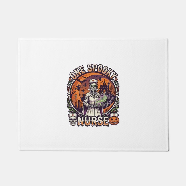One Spooky Nurse Halloween Skeleton Potions Haunte Doormat (Front)
