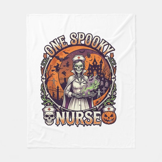 One Spooky Nurse Halloween Skeleton Potions Haunte Fleece Blanket (Front)