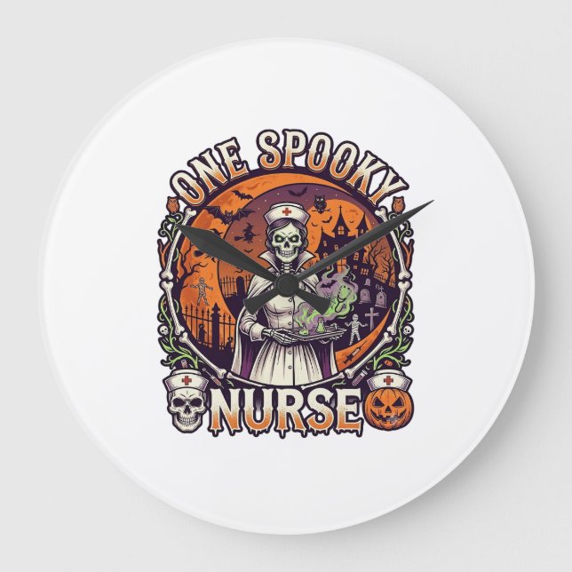 One Spooky Nurse Halloween Skeleton Potions Haunte Large Clock (Front)