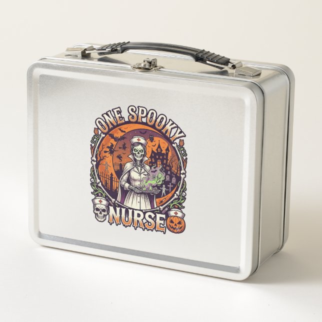 One Spooky Nurse Halloween Skeleton Potions Haunte Metal Lunch Box (Front)