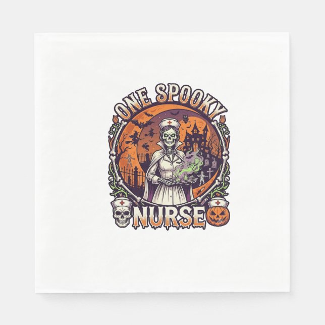 One Spooky Nurse Halloween Skeleton Potions Haunte Napkin (Front)