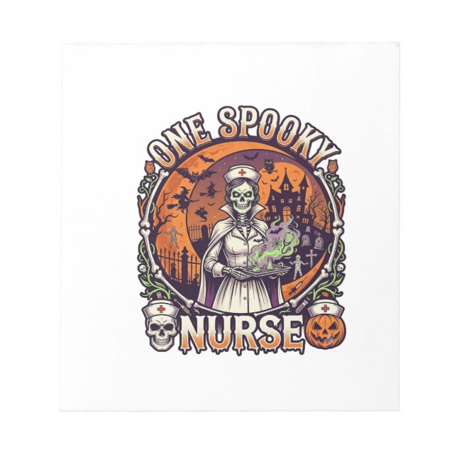 One Spooky Nurse Halloween Skeleton Potions Haunte Notepad (Front)