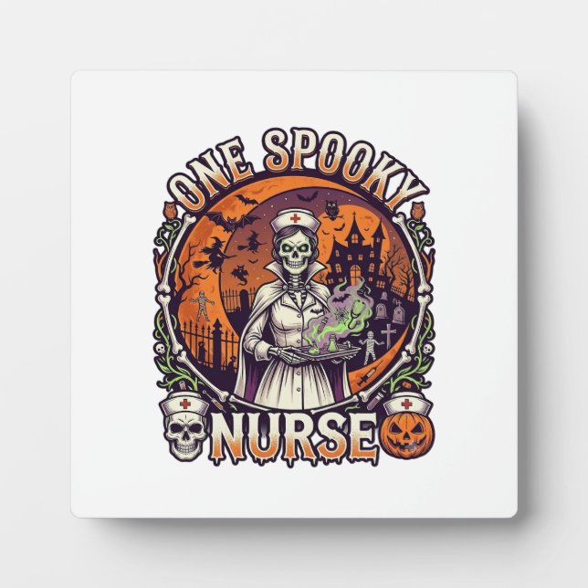 One Spooky Nurse Halloween Skeleton Potions Haunte Plaque (Front)