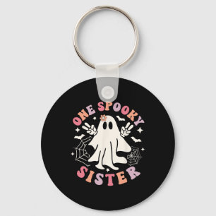 One Spooky Sister Ghost Spooky Retro Family Hallow Key Ring