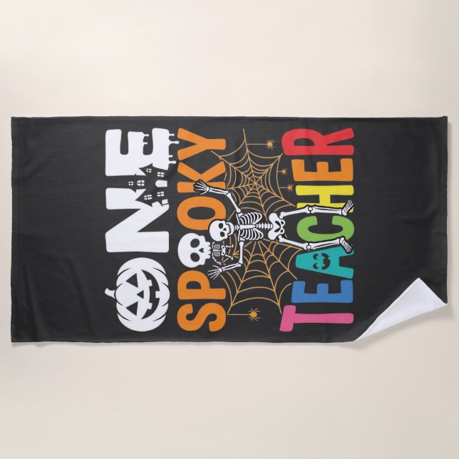 One Spooky Teacher Halloween Design_1 Beach Towel (Front)