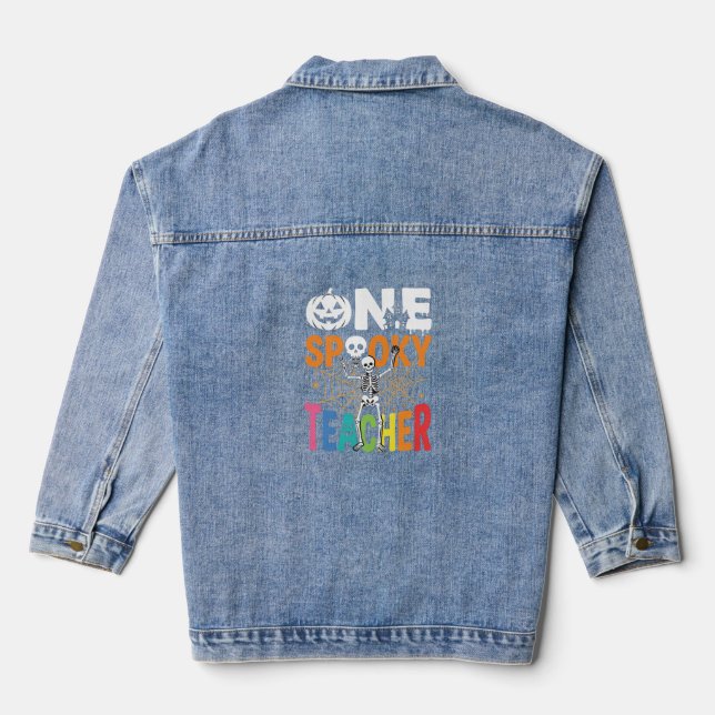 One Spooky Teacher Halloween Design_1 Denim Jacket (Back)