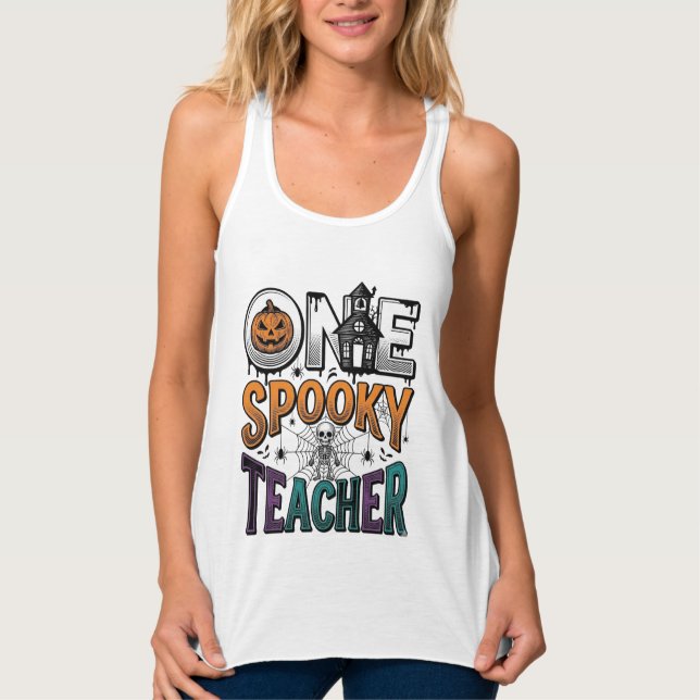 One Spooky Teacher Halloween Vector Design_1 Singlet (Front)