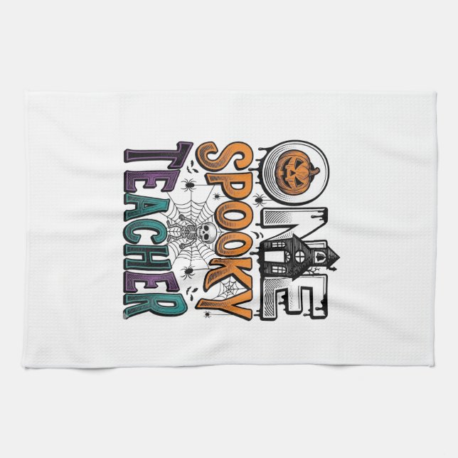 One Spooky Teacher Halloween Vector Design_1 Tea Towel (Horizontal)