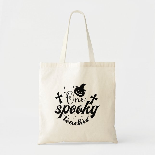 One Spooky Teacher Pumpkin Tote Bag (Front)