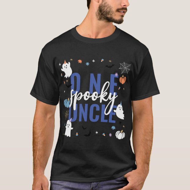 One Spooky Uncle Blue Bold Script Halloween T-Shirt (Front)