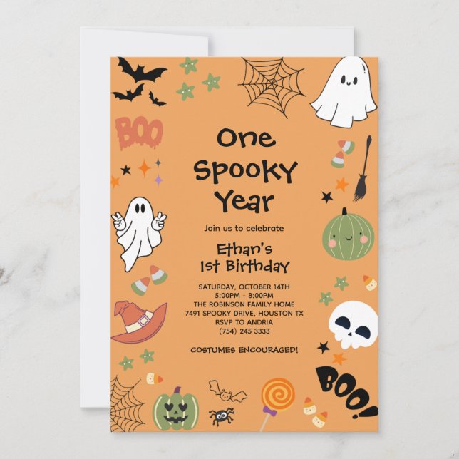 One Spooky Year Cute Halloween 1st Birthday Invitation (Front)