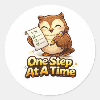 One Step At A Time – Cute Motivational Owl Classic Round Sticker