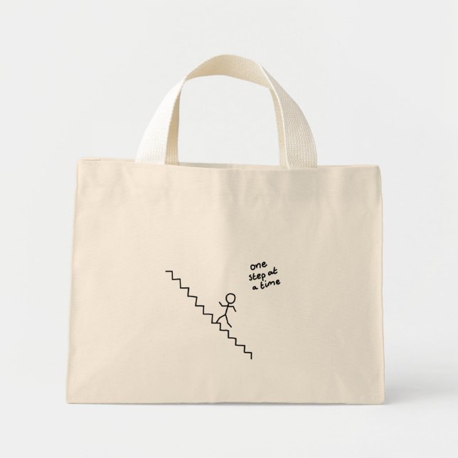 "one step at a time" stick man on the stairs bag (Front)