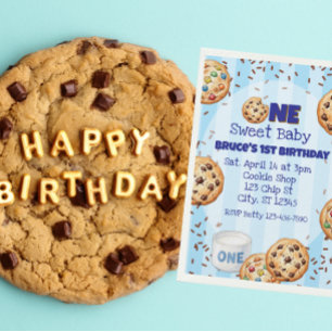 One Sweet Baby, blue cookie 1st birthday Invitation