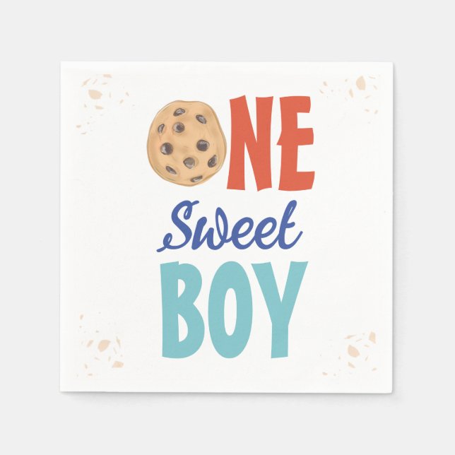 One Sweet Boy Chocolate Chip Cookie First Birthday Napkin (Front)