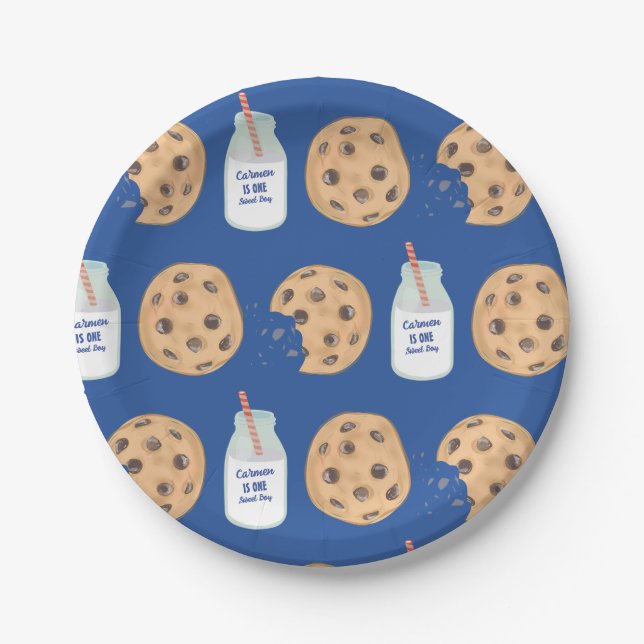 One Sweet Boy Cookie Pattern First Birthday Paper Plate (Front)
