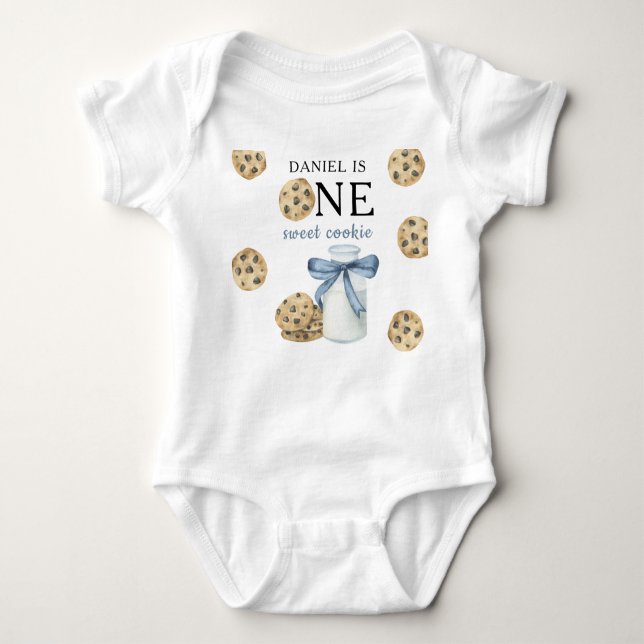One Sweet Cookie and Milk First Birthday   Baby Bodysuit (Front)
