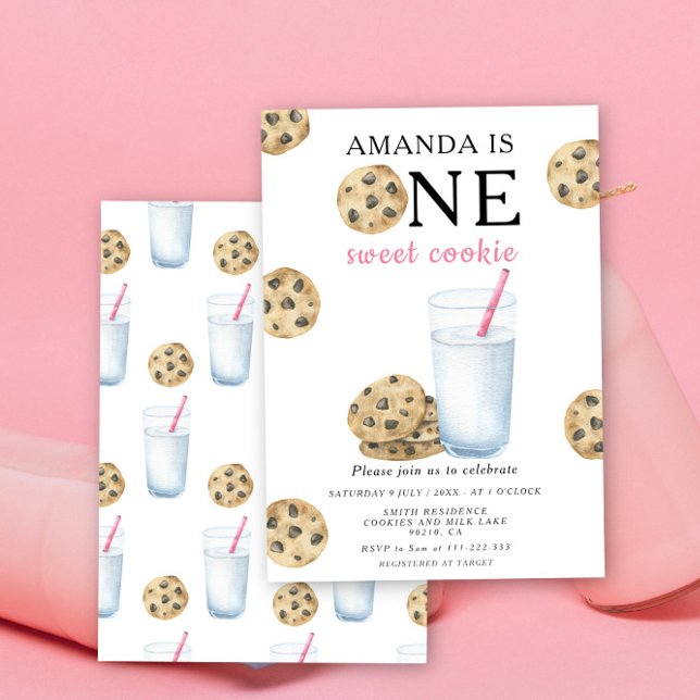 One Sweet Cookie and Milk Girl First Birthday  Invitation (Creator Uploaded)