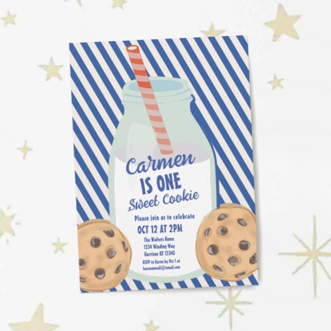 One Sweet Cookie Blue Boys First Birthday Invitation (Creator Uploaded)