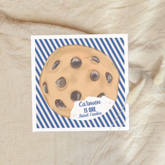 One Sweet Cookie Blue Boys First Birthday Napkin (Creator Uploaded)